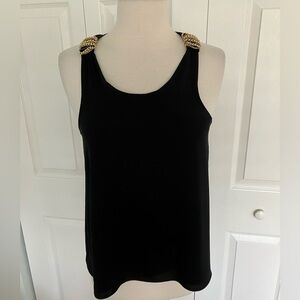 Alice + Olivia Black Razor Back Chain Accent Black Top Blouse Size Small